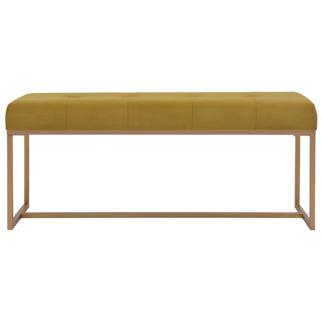Banc design en velours moutarde et métal