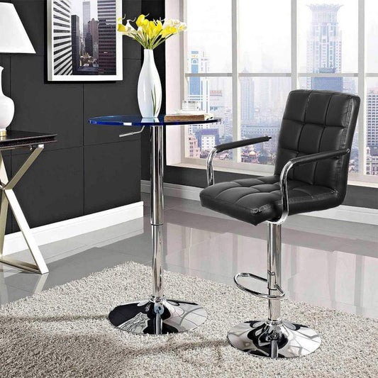 Chaise de bar avec accoudoirs et assise matelassée sur pied central en inox par lot de 2