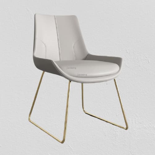 Chaise design en cuir gris et métal doré avec assise rembourrée