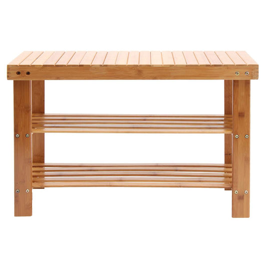 Banc de rangement en bois deux niveaux pour chaussures