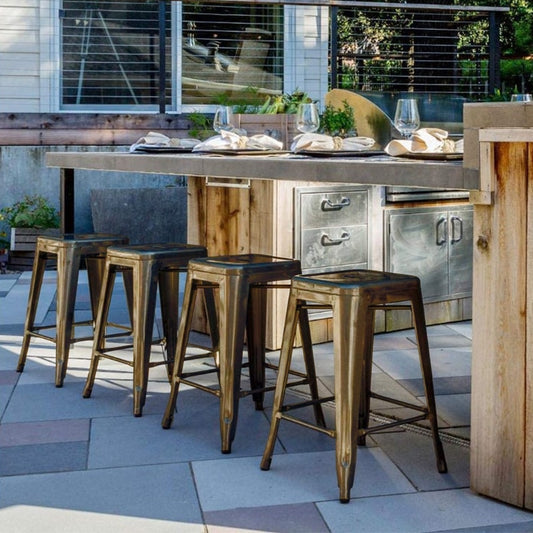 Tabouret vintage en métal avec repose pieds (lot de 4)