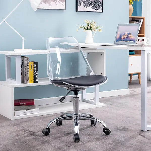 Chaise de bureau confortable rotative et design transparente