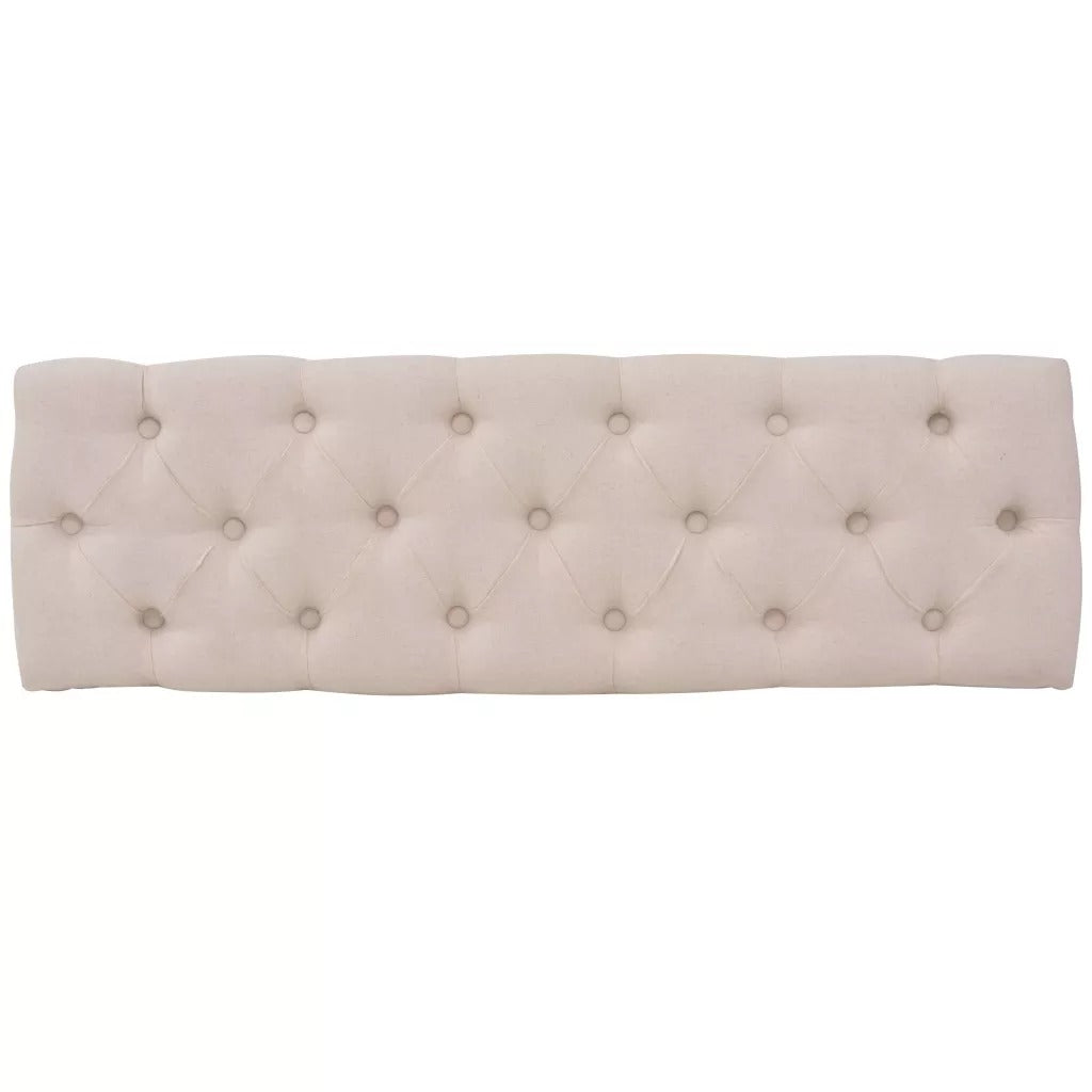 Banc design de style ancien en bois avec assise capitonnée en tissu beige