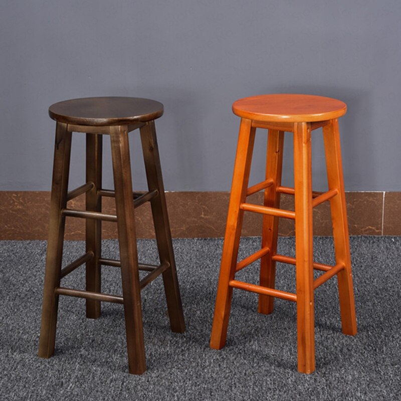 Tabouret de bar en bois massif vernis avec double repose pieds