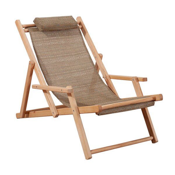 Chaise longue pliable  en bois et toile avec repose tête