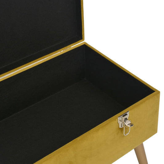 Banc de rangement scandinave moutarde sur pieds en bois