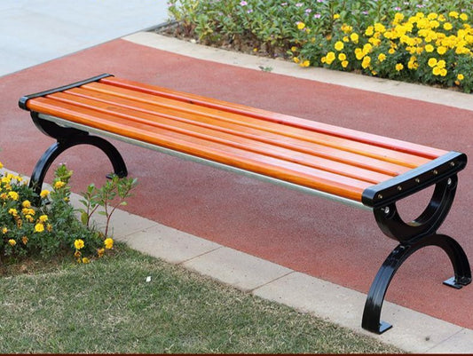 banc de style industriel moderne en bois vernis et fer