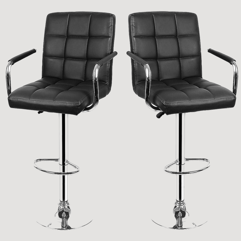 Chaise de bar moderne en simili cuir noir et pieds en inox