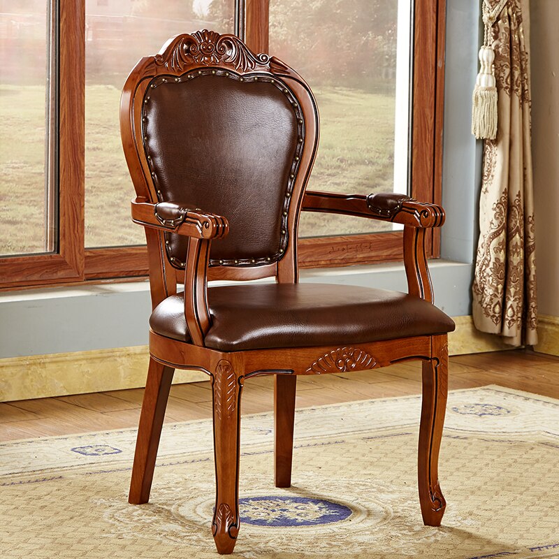 Chaise louis XVI avec accoudoirs cadre en bois massif et assise en cuir