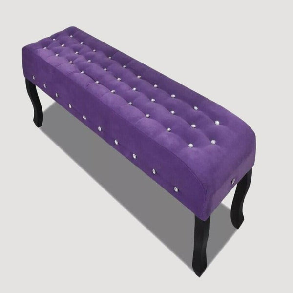 Banc design en velours violet capitonné avec cristaux