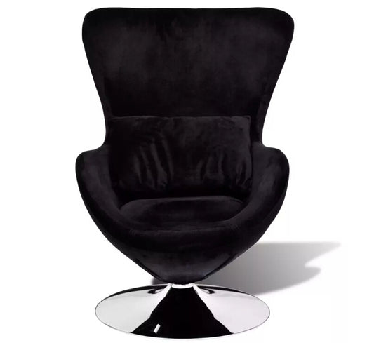 Fauteuil vintage design en velours noir et pied central en métal