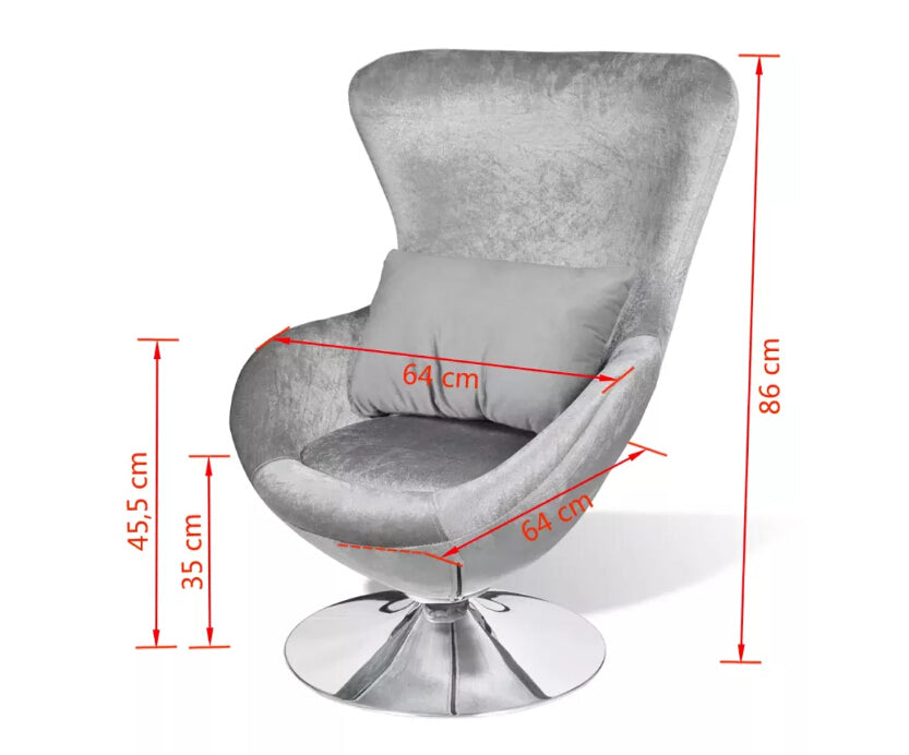 Chaise design rétro assise fauteuil en velours gris et pied central en métal
