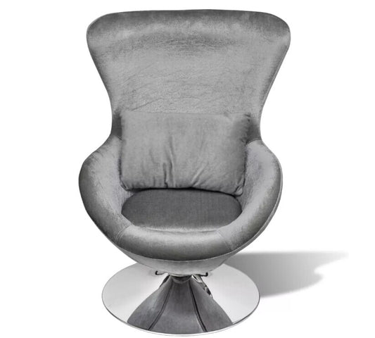 Chaise design rétro assise fauteuil en velours gris et pied central en métal