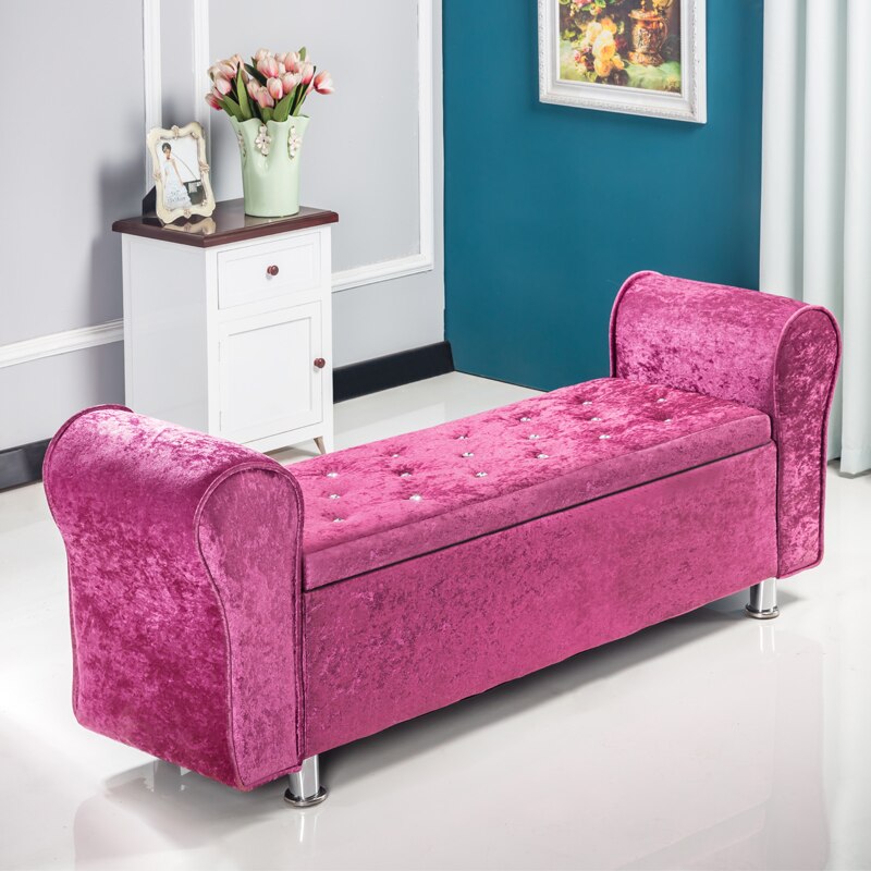 Banc de rangement en velours capitonné avec accoudoirs