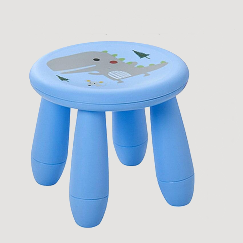 Tabouret enfant en plastique bleu avec motif dinosaure