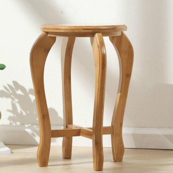 Tabouret en bois vernis avec assise ronde et pieds incurvés