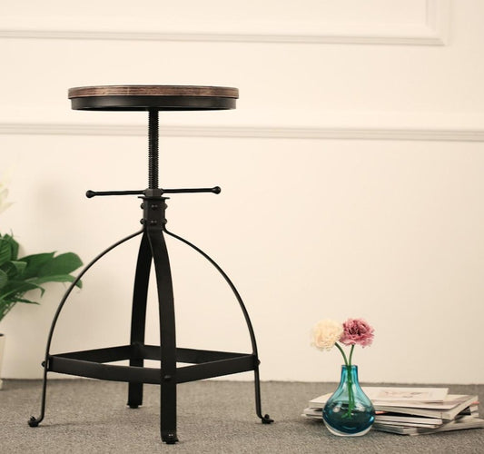 Tabouret vintage de style industriel avec assise ronde réglable