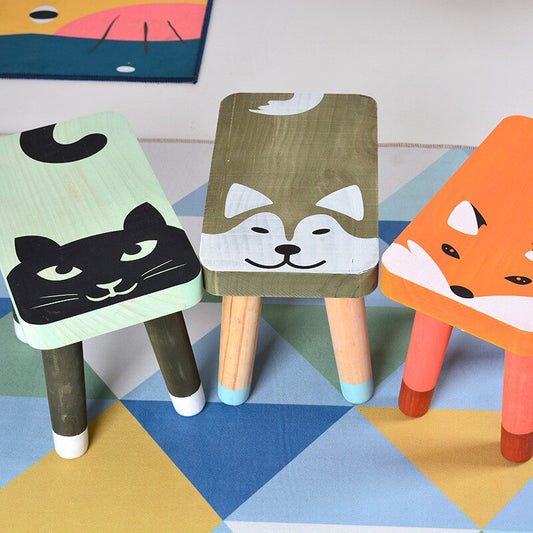 Tabouret enfant en bois avec motif animalier