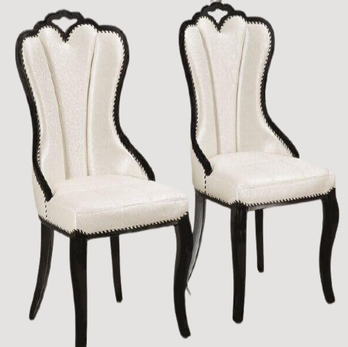 Chaise louis XVI moderne en bois noir et cuir blanc
