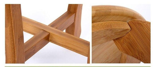 Tabouret en bois vernis avec assise ronde et pieds incurvés