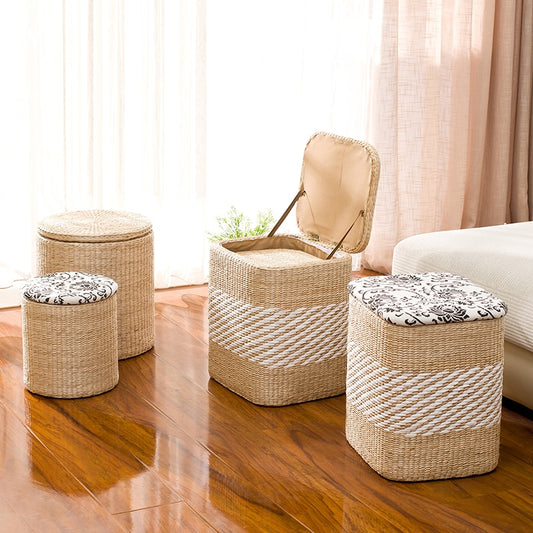 Tabouret en rotin avec rangement
