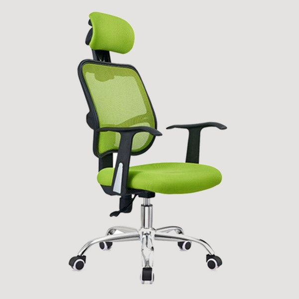 Chaise de bureau avec têtière ajustable en tissu vert