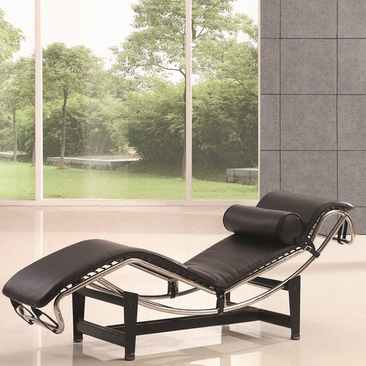 Transat en cuir et métal avec repose tête