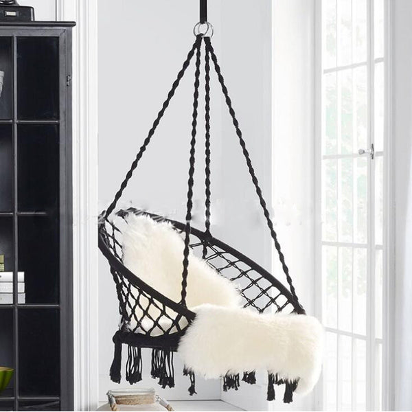 Chaise suspendue en corde de nylon noir