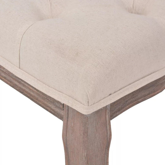 Banc design de style ancien en bois avec assise capitonnée en tissu beige
