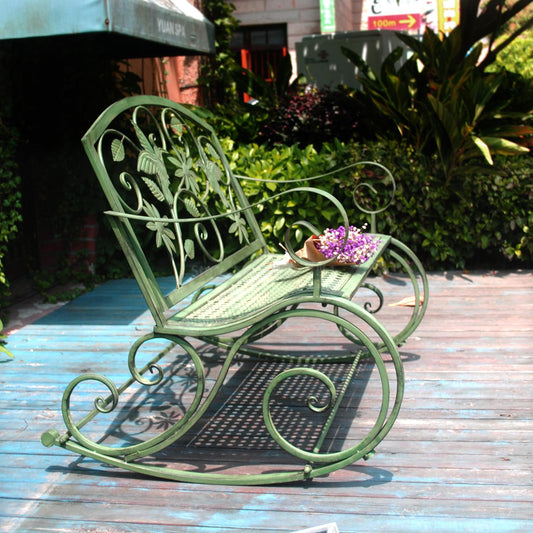 Banc industriel de jardin en métal vert de style romantique