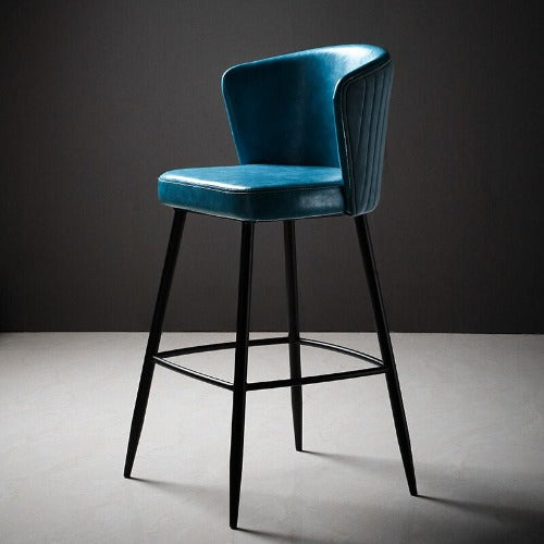 Chaise de bar moderne en cuir et métal noir avec large assise