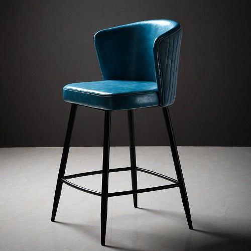 Chaise de bar moderne en cuir et métal noir avec large assise