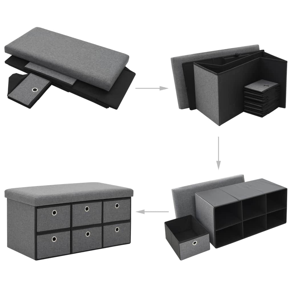 Banc de rangement tissu gris avec tiroirs