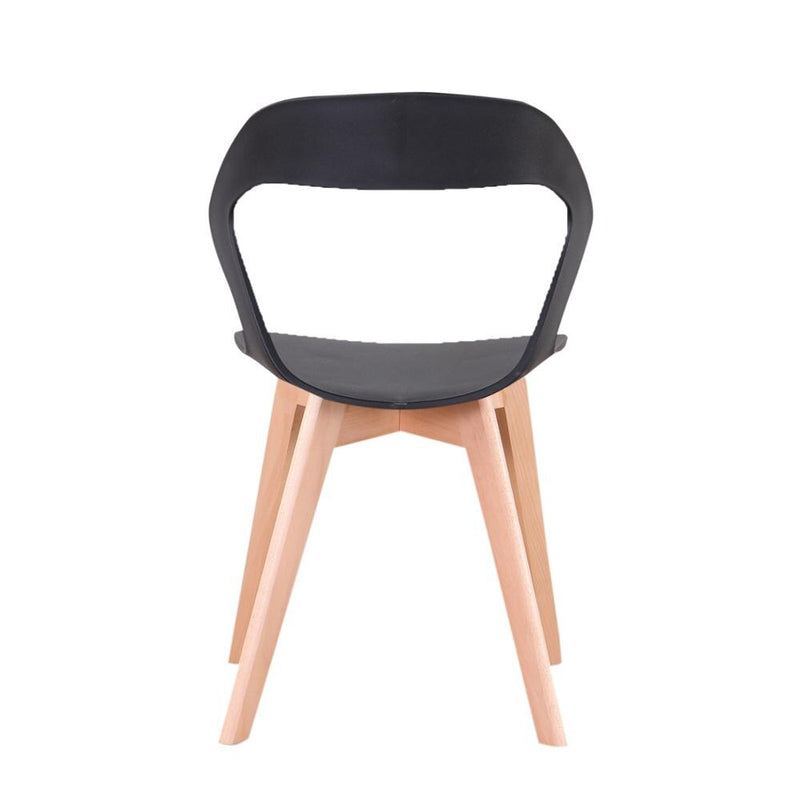 Chaise scandinave design en bois et plastique noir sans accoudoirs  vue de dos