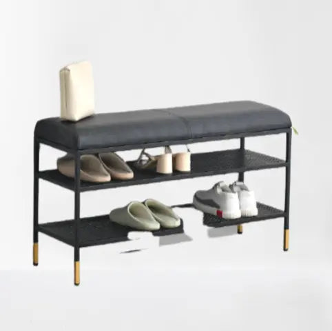 Banc de rangement design en métal noir et cuir