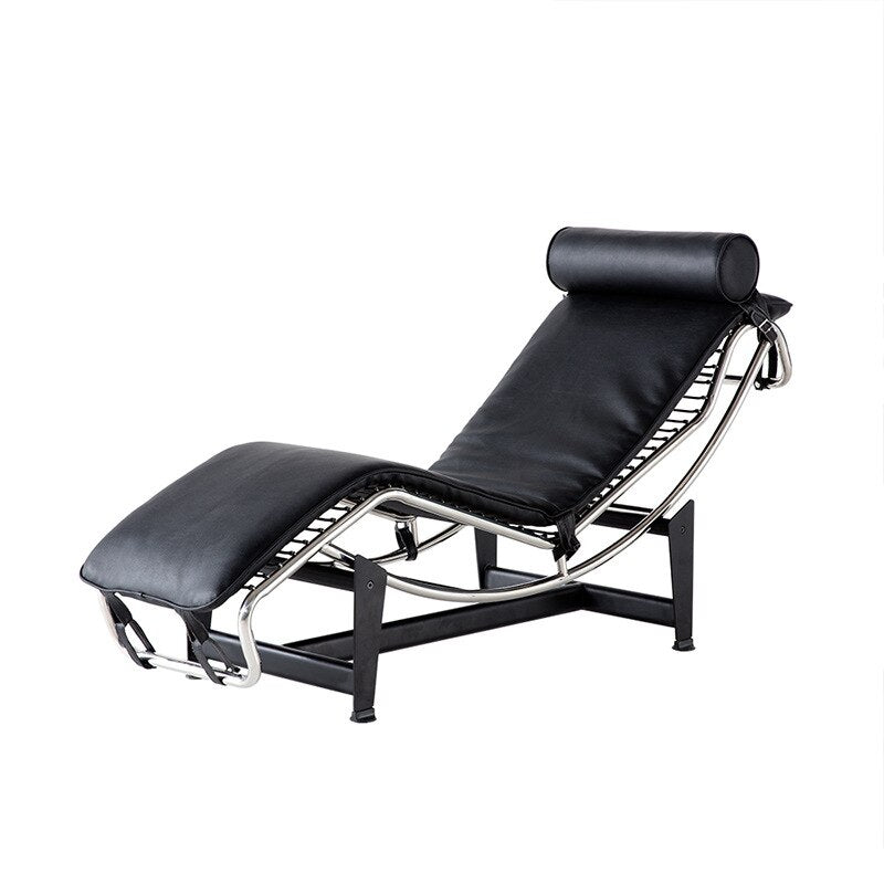 Chaise longue design en métal et cuir