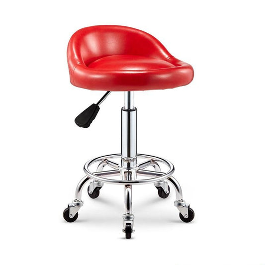 Tabouret à roulettes avec assise matelassée réglable et armature en inox