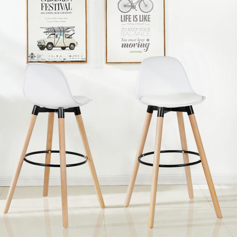 Chaise de bar scandinave avec assise rembourrée et repose pieds par lot de 2
