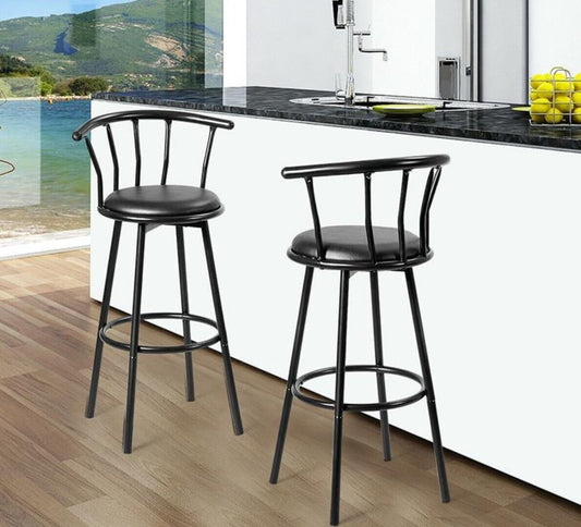 Chaise de bar en métal noir avec dossier à barreaux (lot de 2)