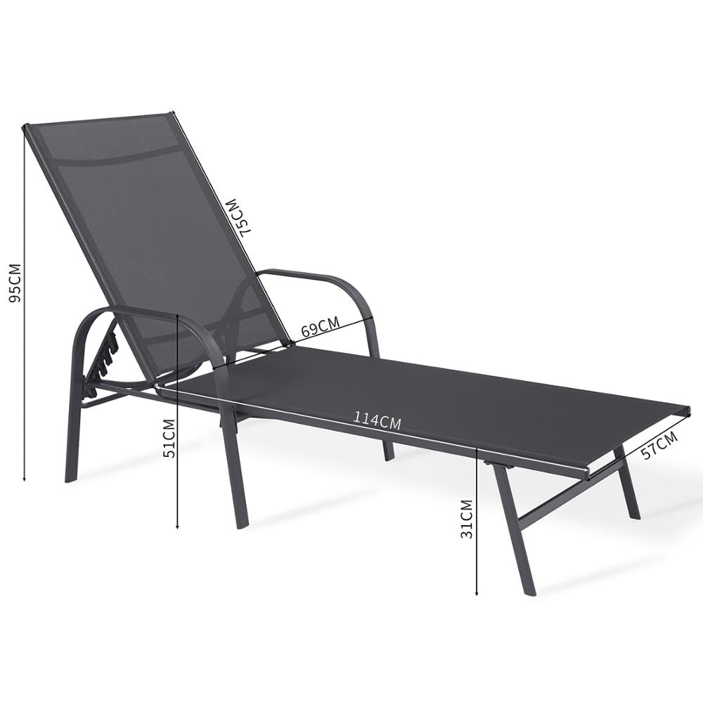 Chaise longue grise en aluminium et toile (lot de 2)