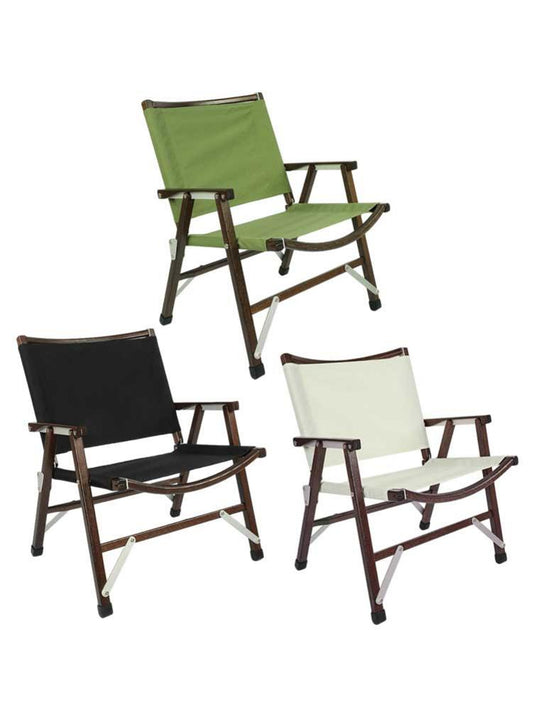 Chaise pliable en bois et toile à dossier large