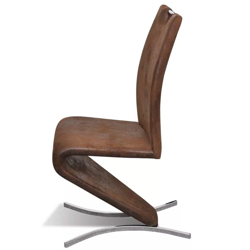 Chaise Design en cuir poncé marron et pieds en double arc de cercle en acier