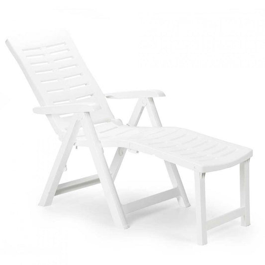 Transat pliable en plastique blanc avec accoudoirs