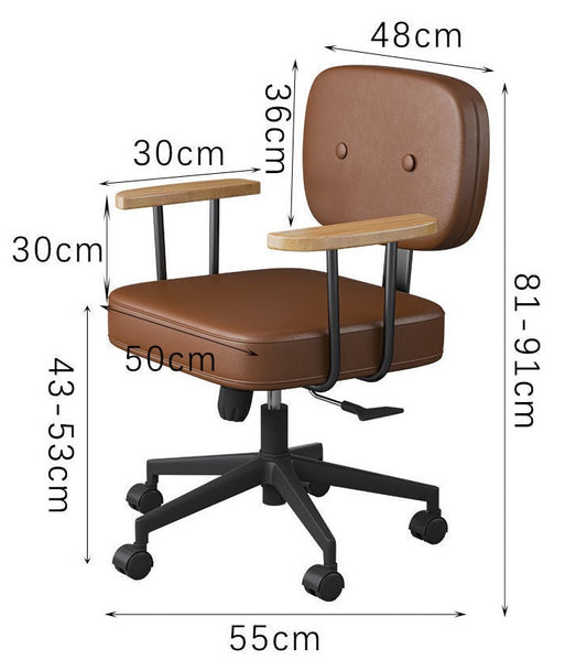 Chaise de bureau scandinave contemporaine sur roulettes avec accoudoirs bois