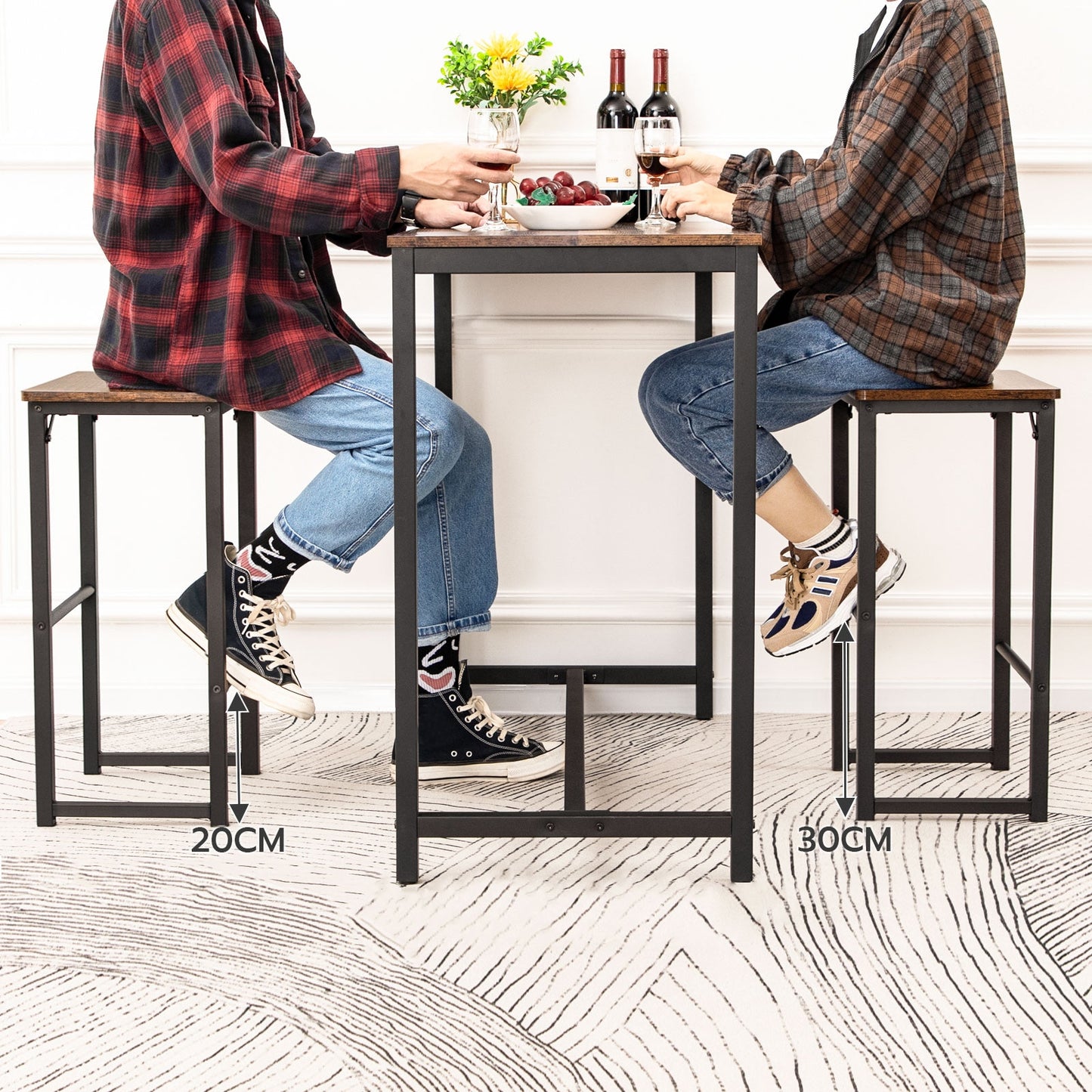 Tabouret de bar industriel hauteur 65 cm rectangulaire (lot de 2)