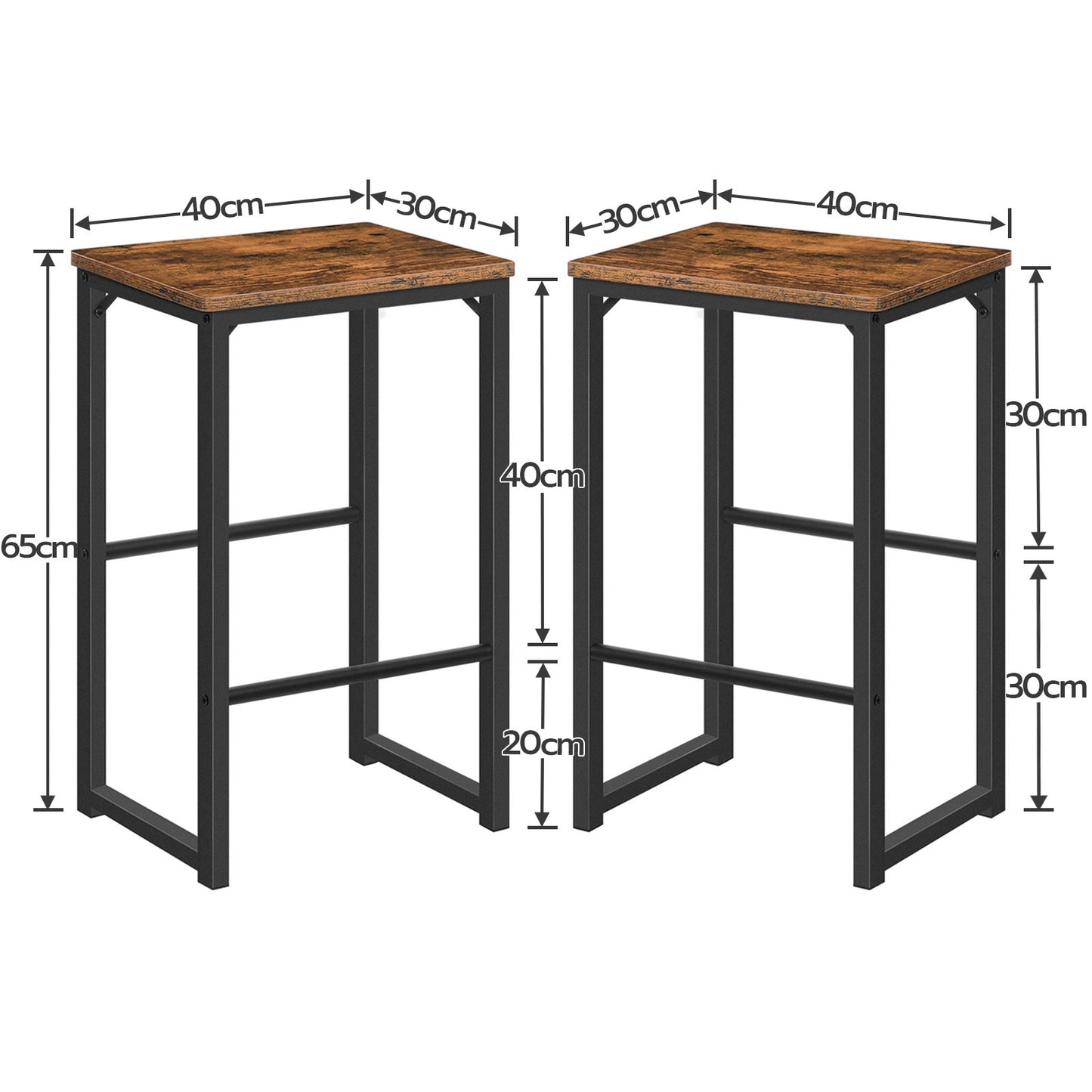 Dimensions de ce Tabouret de bar industriel hauteur 65 cm rectangulaire (lot de 2)