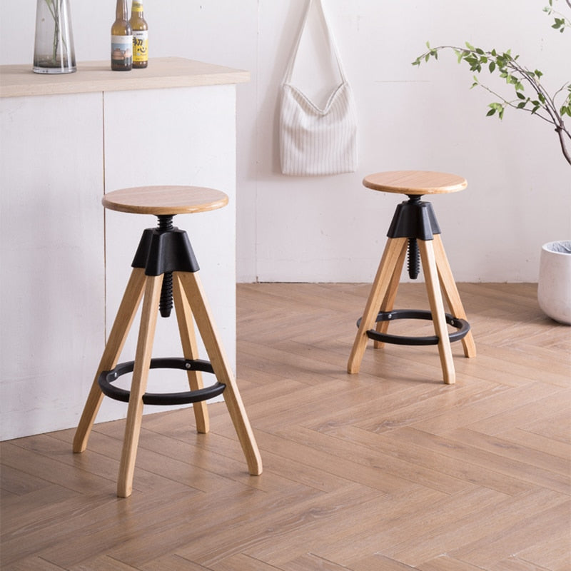 Tabouret de bar scandinave pivotant en bois réglable en hauteur