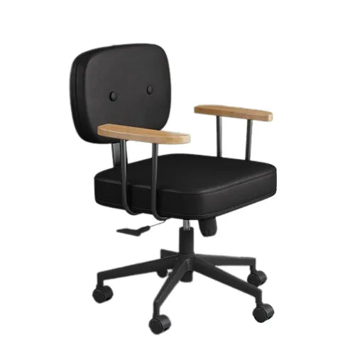 Chaise de bureau scandinave contemporaine sur roulettes avec accoudoirs bois