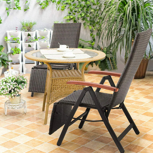 Chaise de jardin rotin gris pliable accoudoirs bois