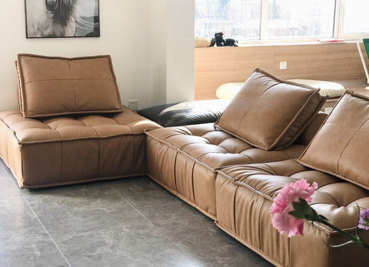 Canapé modulable tissu avec bordure surpiquée